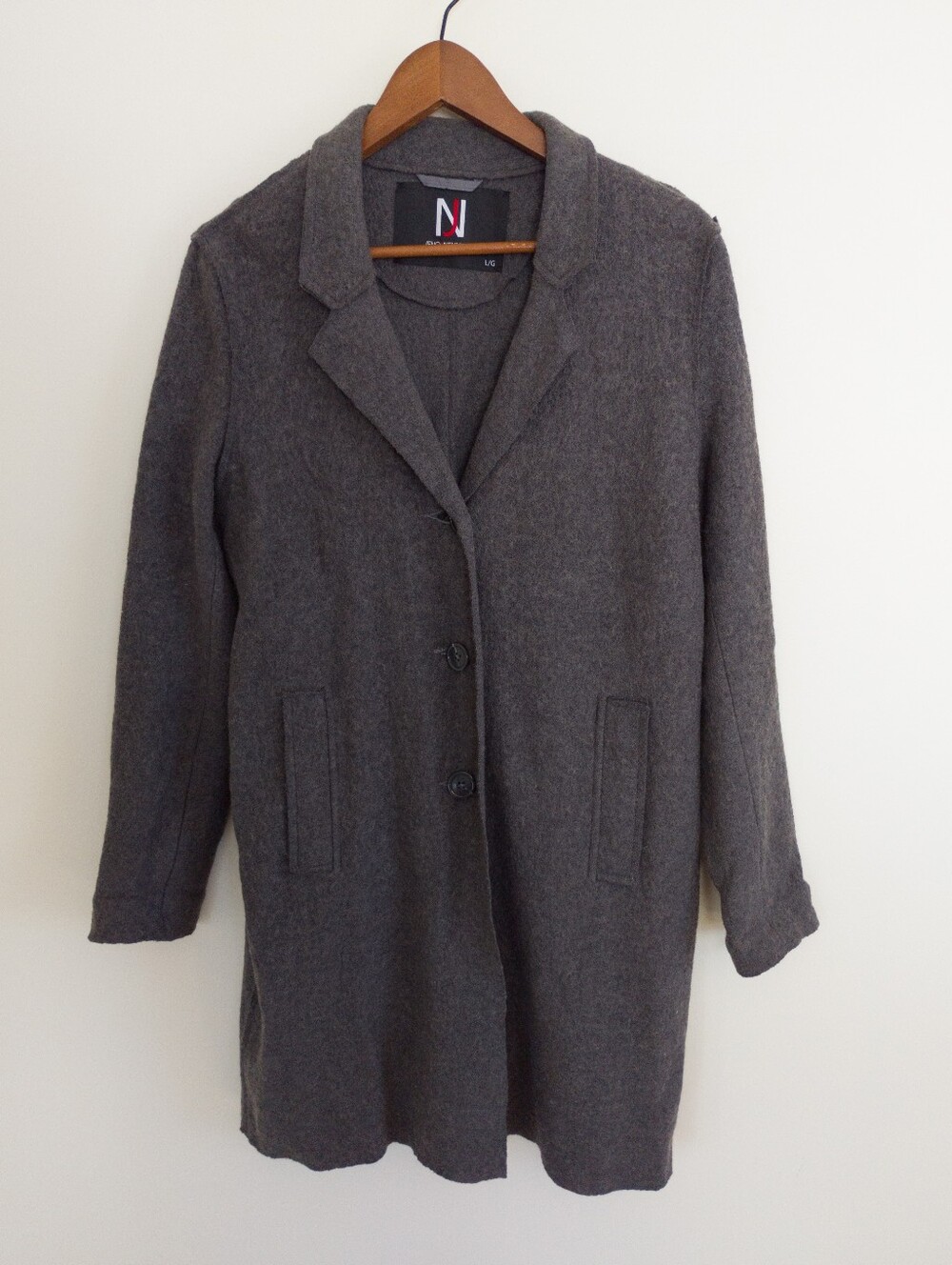 Jeno Neuman Wool Blend Charcoal Grey Button Down Car Coat Jacket Large